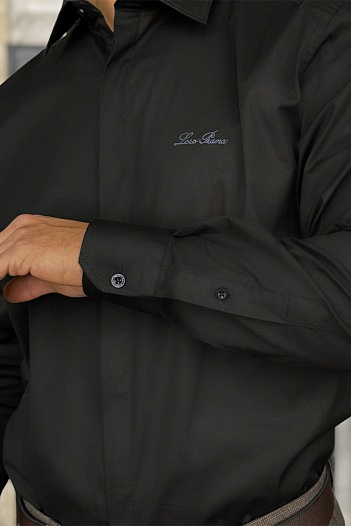 Мужская чёрная рубашка Loro Piana logo-embroidered   
