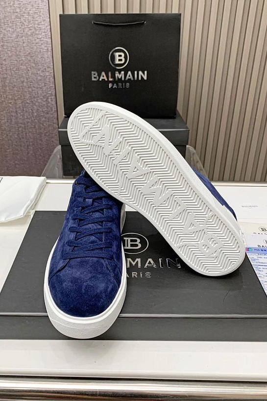 Замшевые кроссовки Balmain синего цвета