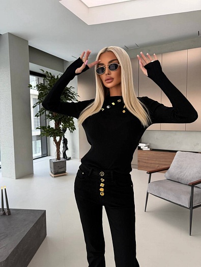 Женский трикотажный лонгслив Schiaparelli premium - Black   