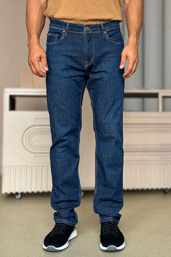 Мужские джинсы тёмно-синего цвета Zegna regular fit