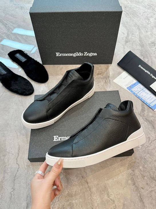 Кроссовки с мехом Ermenegildo Zegna Triple Stitch - Black