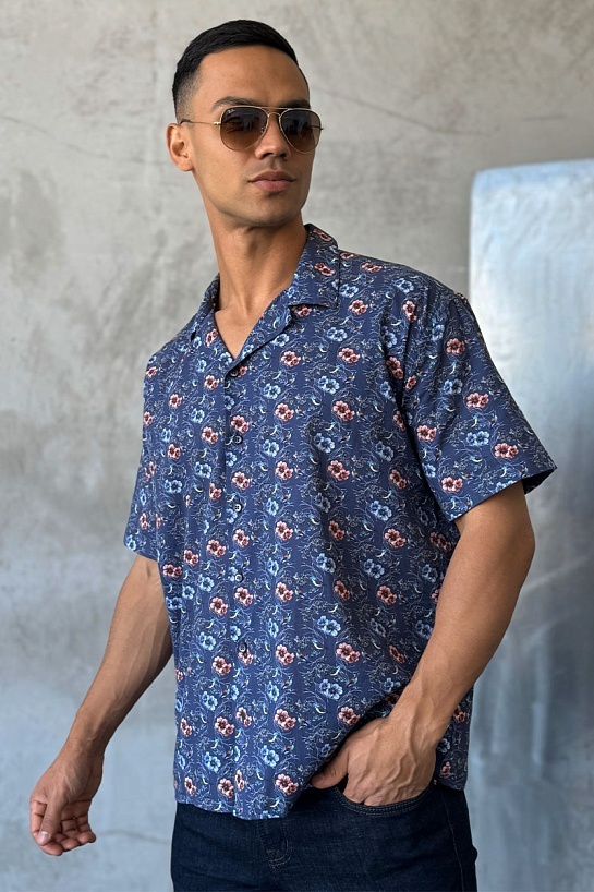 Мужская синяя рубашка Dolce & Gabbana floral-print
