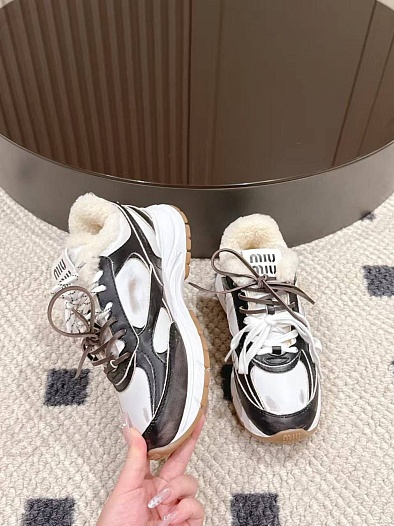 Женские кожаные кроссовки с мехом MIU MIU premium   