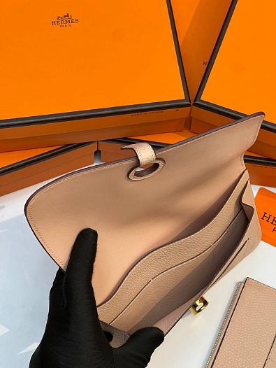 Кожаный кошелёк Hermes Dogon Duo - Pink 19.5x12 см   