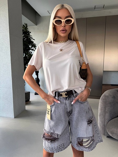 Женская бежевая футболка Celine premium   