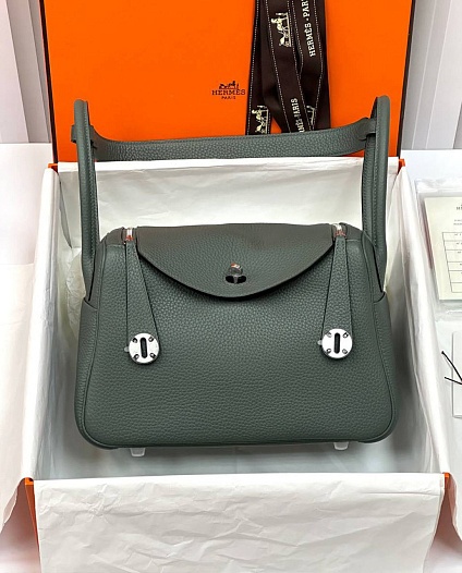 Женская кожаная сумка Hermes Lindy Premium 26x18x13 см - Green   