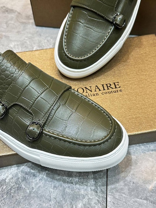 Мужские кожаные лоферы Billionaire зелёного цвета