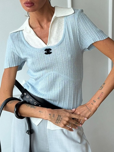 Женское поло синего цвета Chanel   