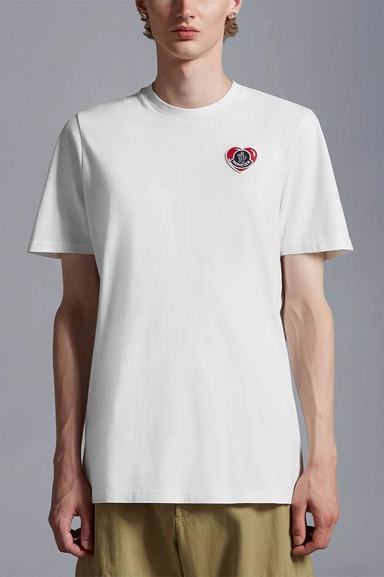 Мужская белая футболка Moncler Heart