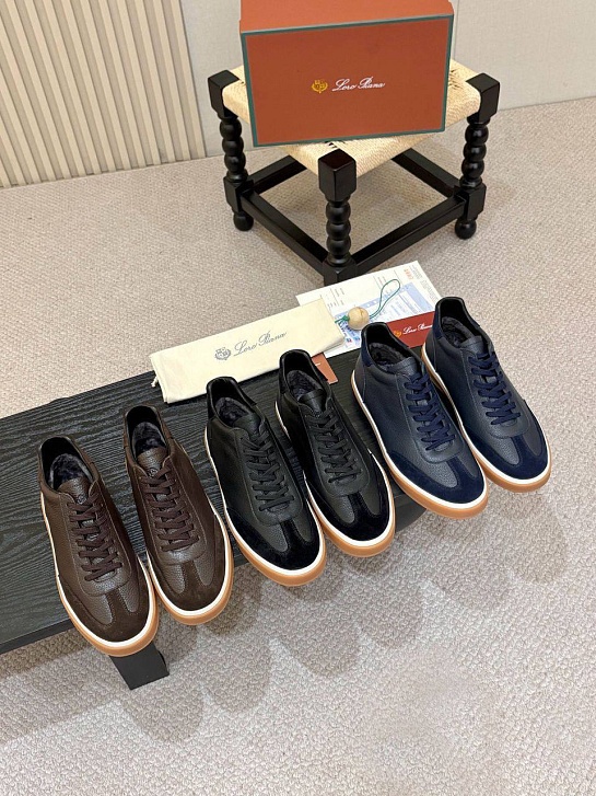 Кожаные кроссовки с мехом Loro Piana high-top