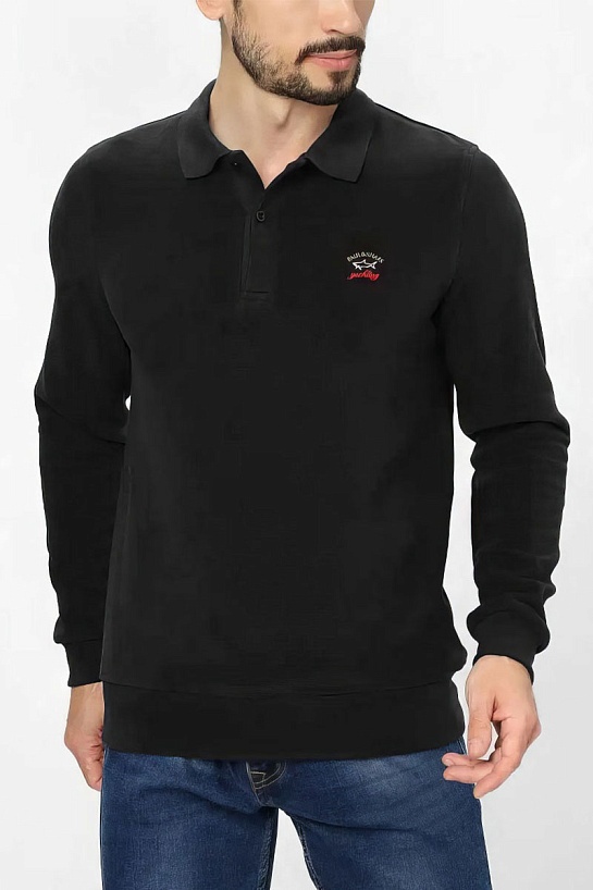 Чёрное поло с длинным рукавом Paul & Shark