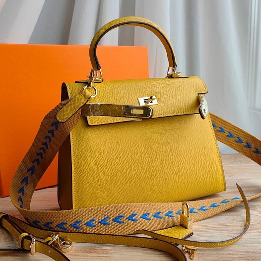 Женская кожаная сумка Hermes Kelley 25x20 см - Yellow   