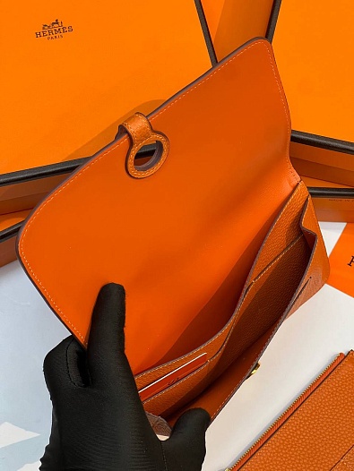 Кожаный кошелёк Hermes Dogon Duo - Orange 19.5x12 см   
