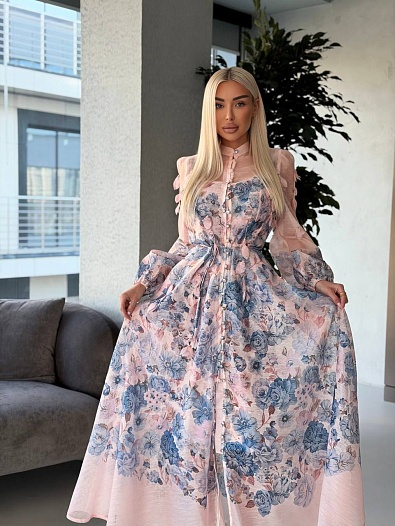 Женское платье с цветочным принтом Zimmermann розового цвета premium   