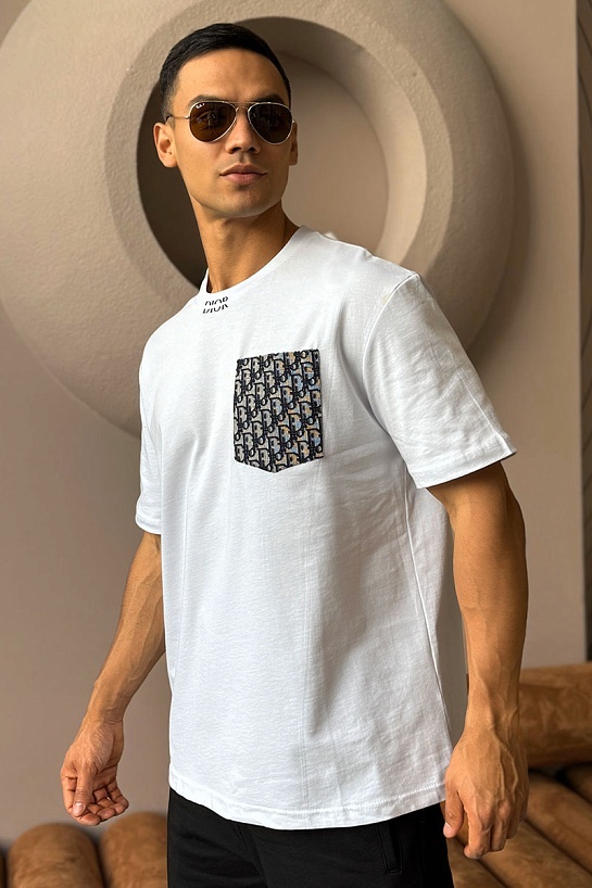 Белая оверсайз футболка Dior pocket logo