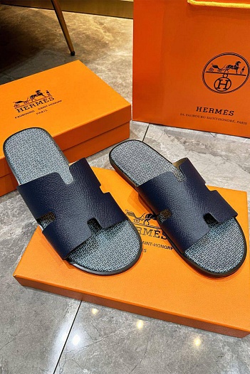 Кожаные шлёпанцы Hermes Izmir - Navy   