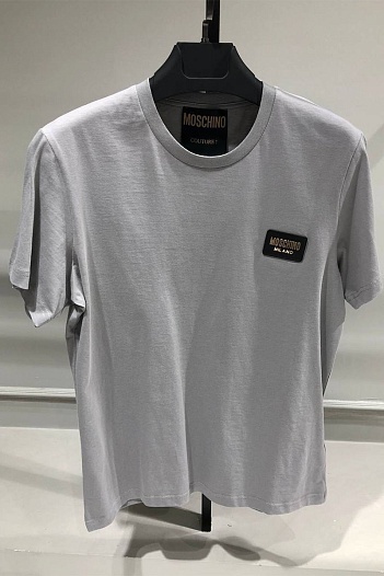 Мужская серая футболка Moschino logo-patch   