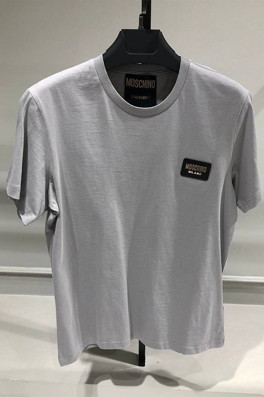 Мужская серая футболка Moschino logo-patch
