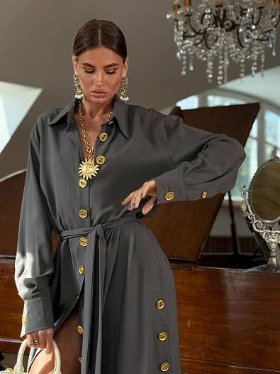 Женское платье на пуговицах Schiaparelli серого цвета   