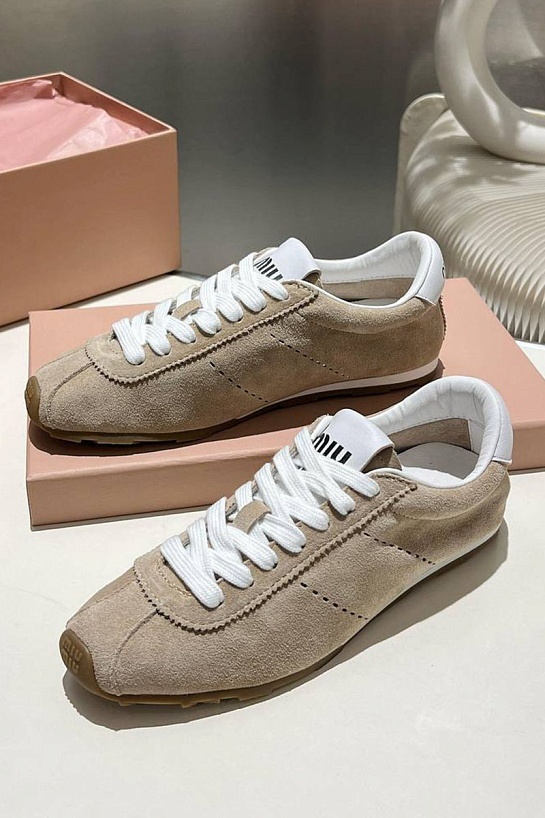 Женские замшевые кроссовки MIU MIU Premium - Beige