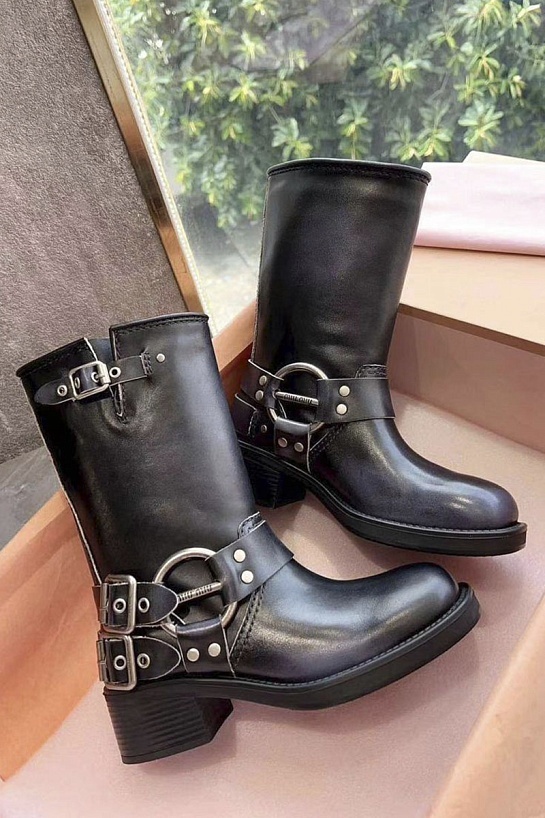 Женские кожаные сапоги MIU MIU Ankle Premium
