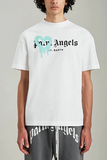 Мужская футболка Palm Angels Heart Sprayed St. Barth - White   