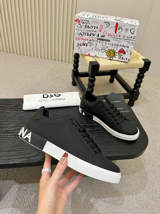 Кожаные кроссовки Dolce & Gabbana Portofino - Black