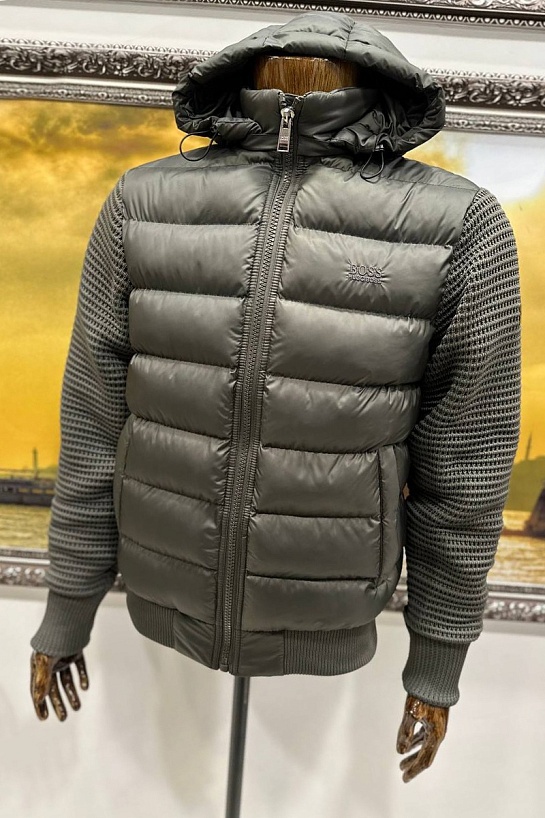 Зелёная куртка Hugo Boss с вязанными рукавами