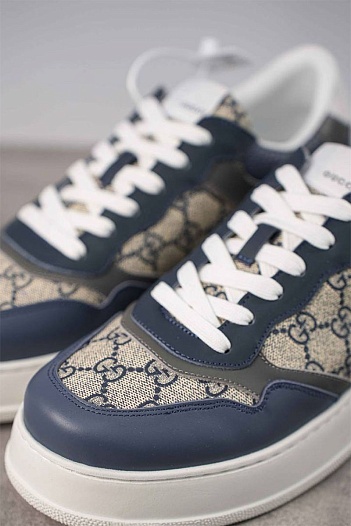 Мужские кожаные кроссовки Gucci - Grey / Blue   