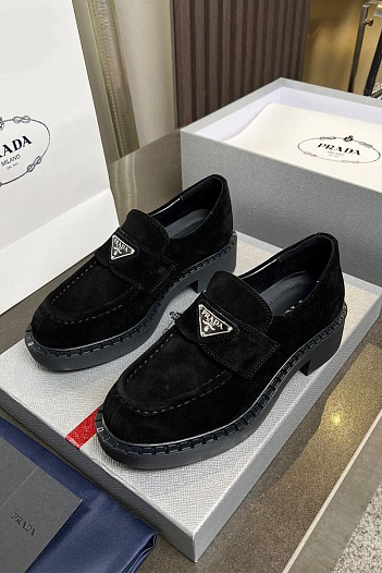 Женские замшевые лоферы Prada Premium - Black   