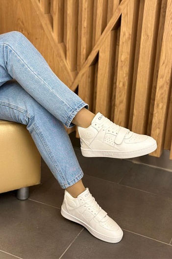 Женские кожаные кроссовки Celine - White   