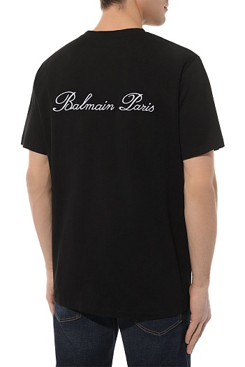 Мужская чёрная футболка Balmain logo-embroidered   