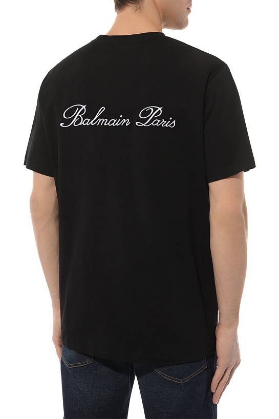 Мужская чёрная футболка Balmain logo-embroidered