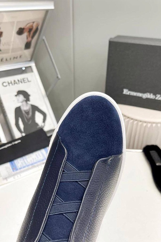 Кроссовки с мехом Ermenegildo Zegna Triple Stitch high-top - Navy