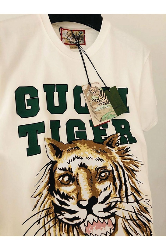 Белая оверсайз футболка Gucci Tiger logo print