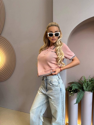 Женское поло розового цвета MIU MIU   