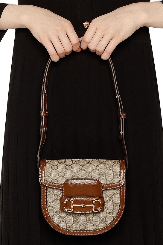Женская сумка Gucci Horsebit 1955 mini 19x18 см - Brown