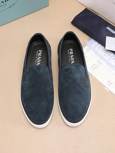 Мужские замшевые слипоны Prada Saint Tropez - Cyan Blue   