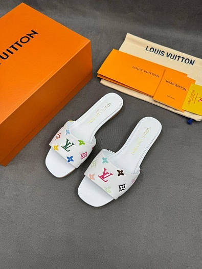 Женские кожаные шлёпанцы Louis Vuitton x Takashi Murakami Multicolore premium   