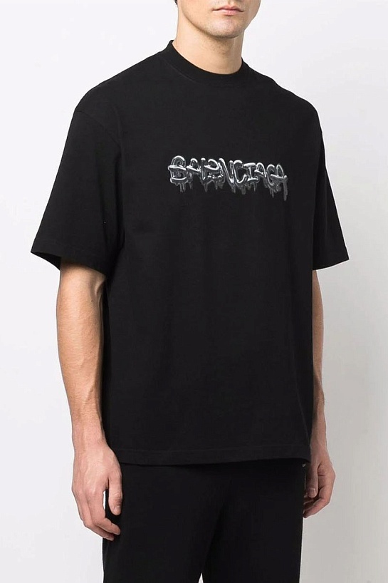 Чёрная оверсайз футболка Balenciaga graffiti-logo