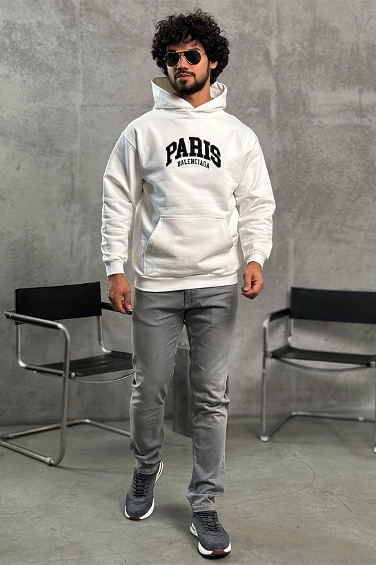 Белое худи Balenciaga Paris logo-embroidered