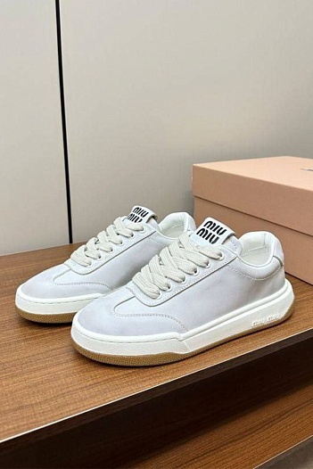 Женские кожаные кроссовки MIU MIU Premium - White   