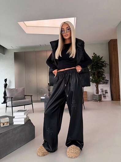 Женские брюки из эко кожи Chrome Hearts Premium   