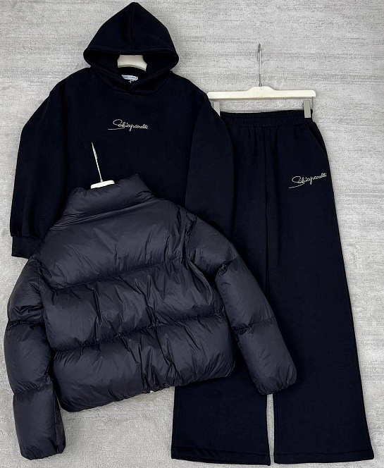 Женский костюм тройка на флисе Schiaparelli premium - Black