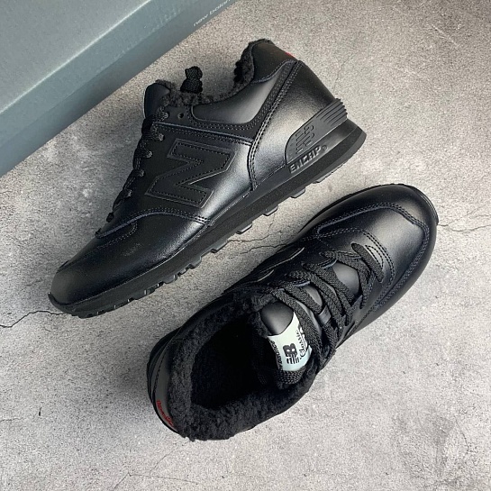 Зимние кроссовки с мехом New Balance 574 Leather - Black 
