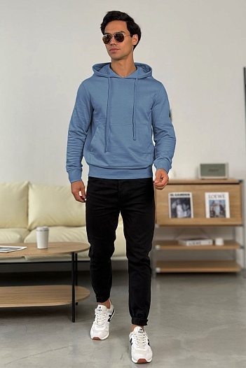 Мужское худи серо-синего цвета Stone Island Compass-patch   