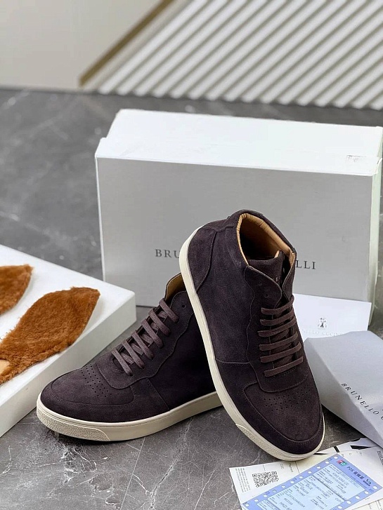 Замшевые кроссовки с меховой стелькой Brunello Cucinelli