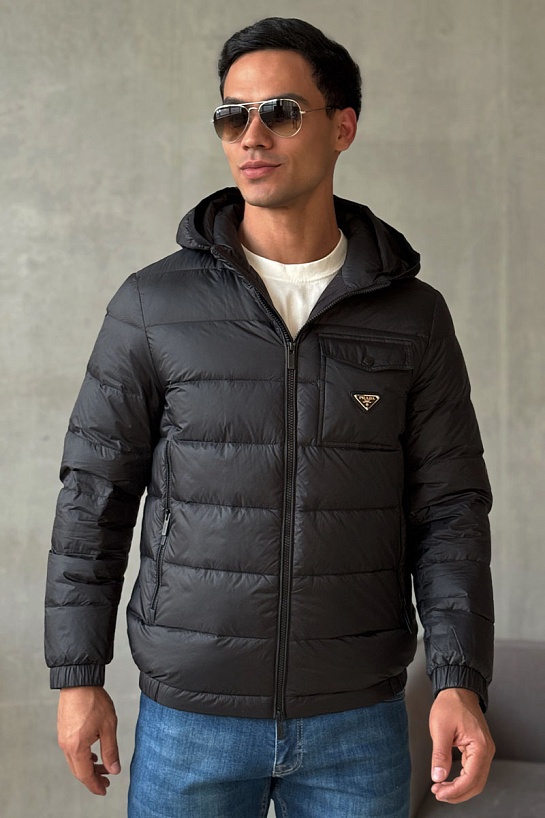 Мужской пуховик Prada logo-plaque - Black