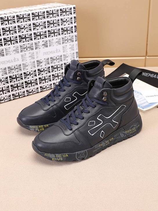 Кожаные кроссовки с мехом Premiata high-top - Navy