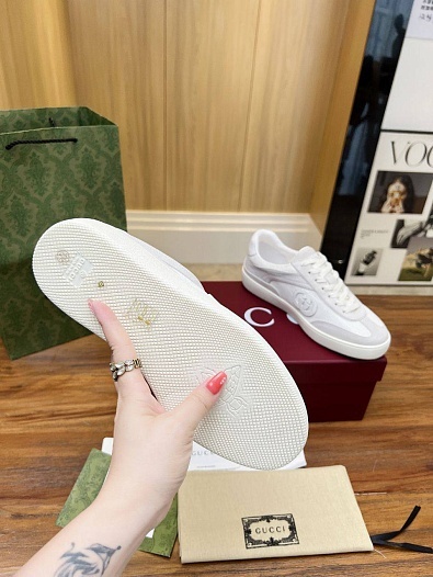 Женские замшевые кеды Gucci Premium - White   